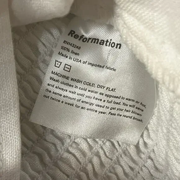 Reformation White Puff Sleeve Smocked Back Top - Picture 10 of 10